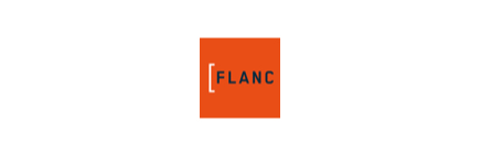 Abbildung eines orangenen Quadrates. In diesem ist mittig eine weiße eckige Klammer und in schwarzen Versalien das Wort flanc geschrieben.