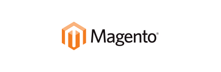 Logo der Onlineshop-Software Magento. Es besteht aus einem orangenen Sechseck. Das obere Viertel des Sechseckes ist in einem hellerem orange gegenüber dem Rest. In diesem befindet sich ein eckiges, kryptisches M in weiß. Rechts daneben steht großgeschrieben in schwarzer Schrift Magento.